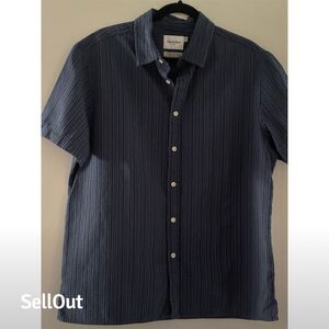 Goodfellow & Co Men's Striped Short Sleeve Button-Up Shirt Blue Size L
